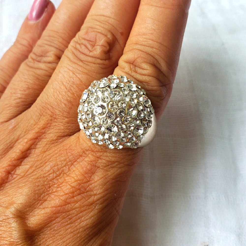 Fashion Silver Chunky Bling Ring Sparkly Index Finger Diamond Encrusted Boho